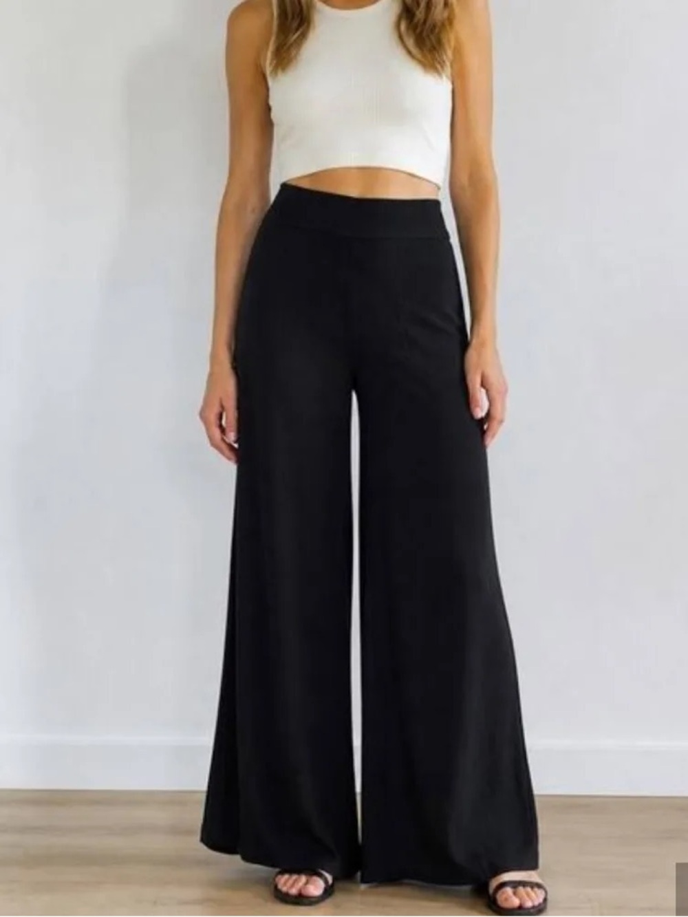 Max Studio London High-Waist Wide-Leg Ponte Trousers Black - Small-NWT